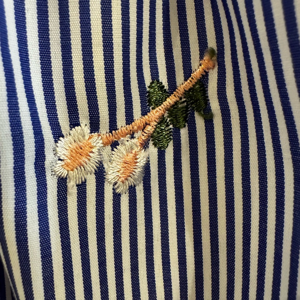 Striped Blue and White Top with Floral Embroidery